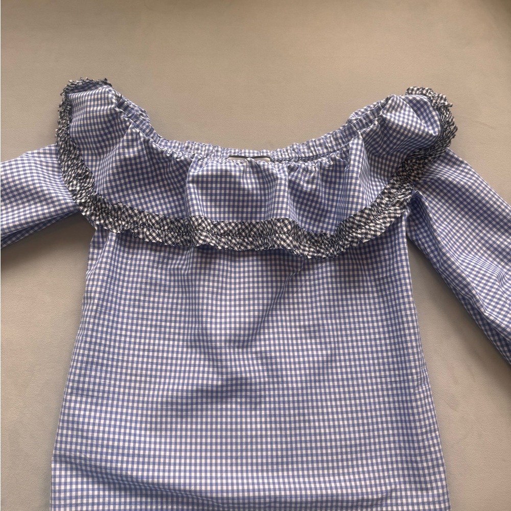 Alexis Blue Checkered off the shoulder top